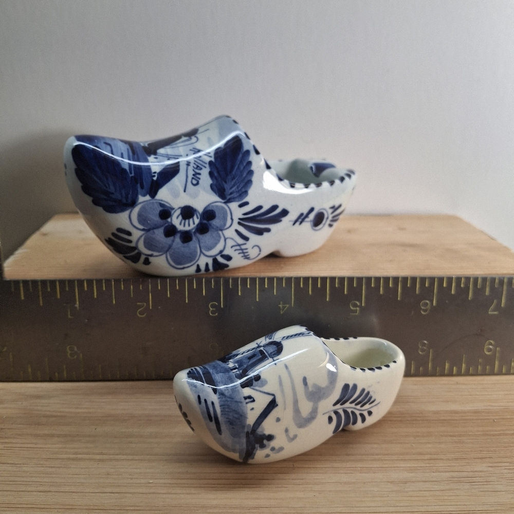 Vintage Blue and White Delft-Style Ceramic Clog *Pair